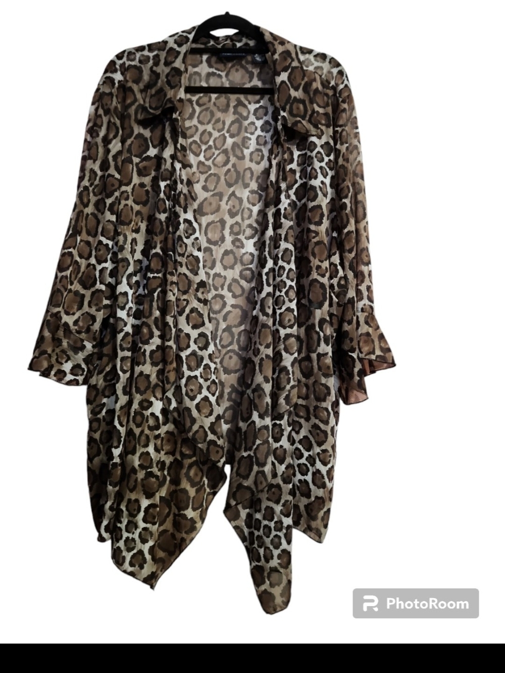 Maggie Barnes Leopard Print Sheer Cover-Up Kimono in Brown and Tan